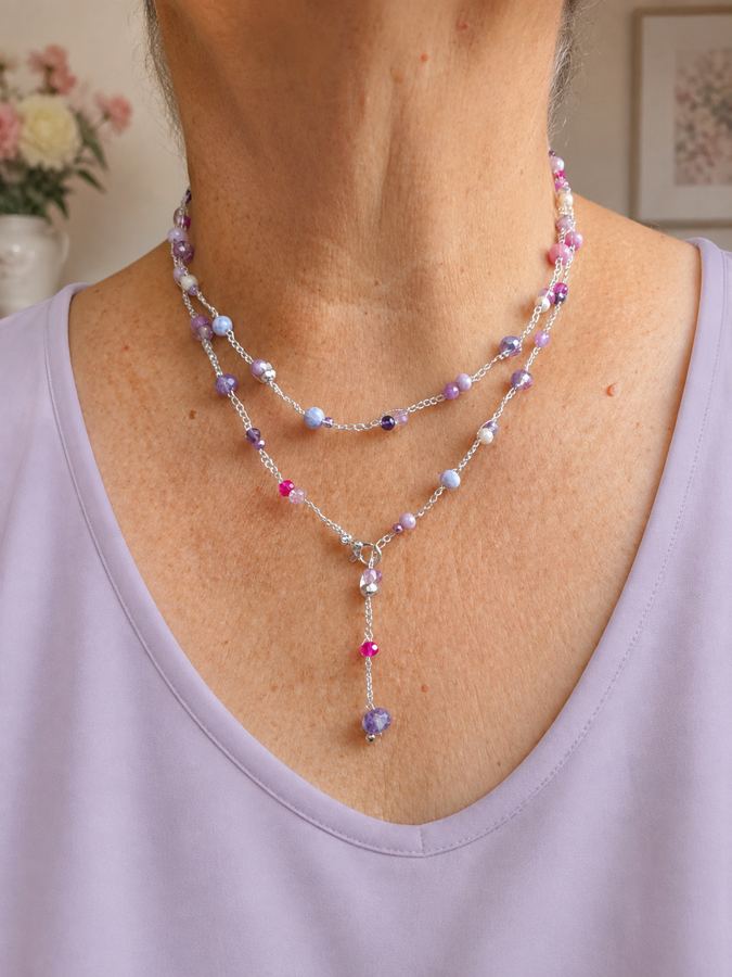 Collar lila, hecho a mano por Martuki Crochet